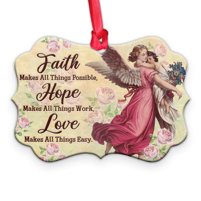 Family Love Angel Faith Makes All Things Possible - Horizontal Ornament - Owls Matrix LTD