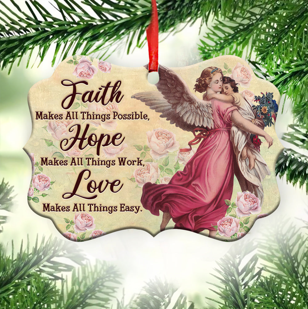 Family Love Angel Faith Makes All Things Possible - Horizontal Ornament - Owls Matrix LTD