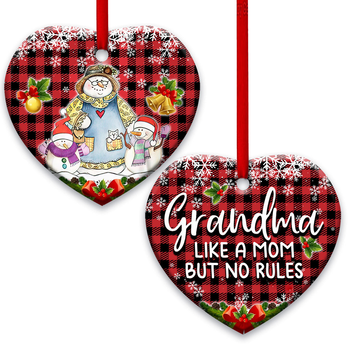 Family Snowman Grandma Like Mom But No Rules Love For All Grandkids - Heart Ornament - Owls Matrix LTD