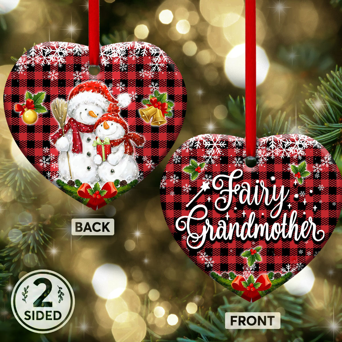 Family Snowman Fairy Grandmother - Heart Ornament - Owls Matrix LTD