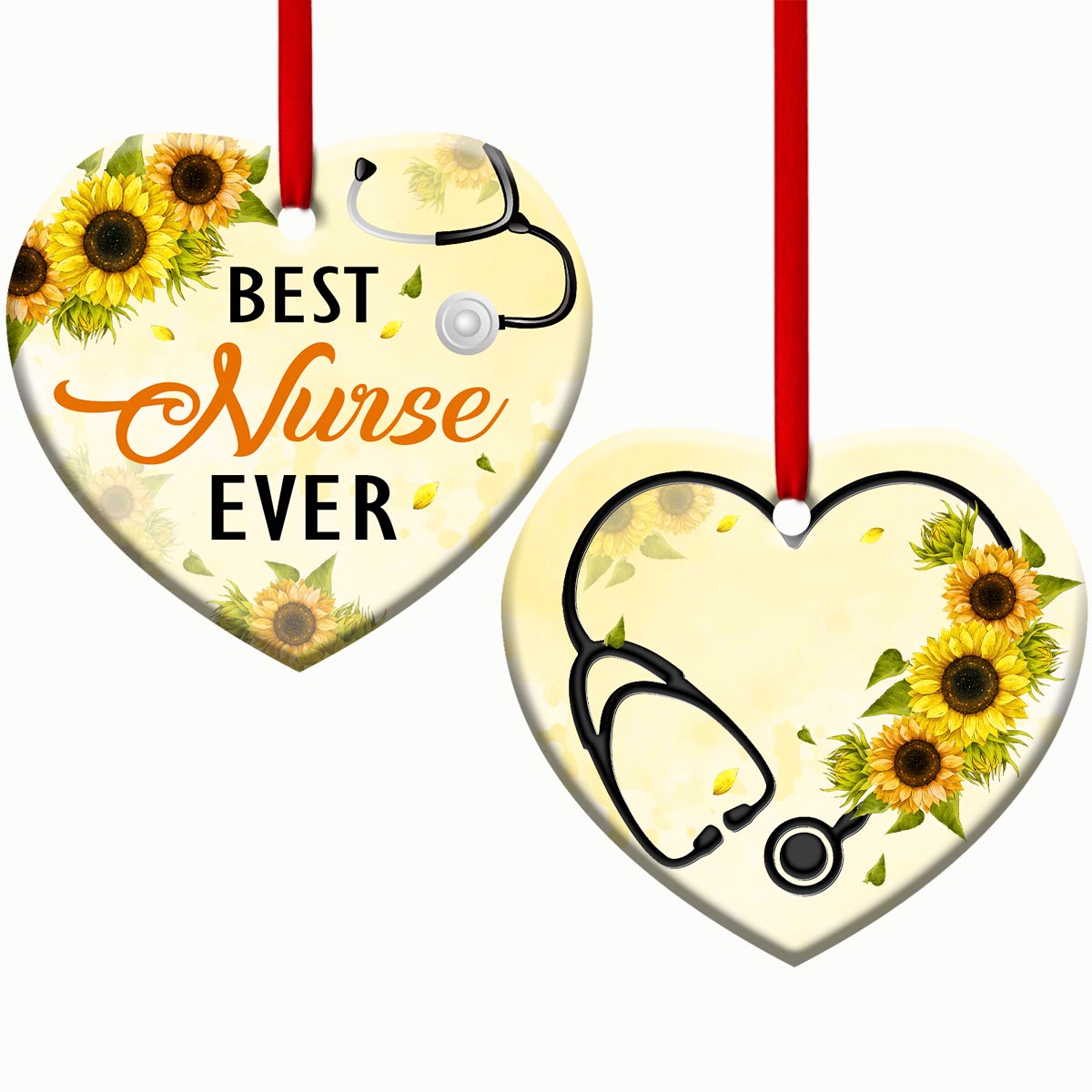 Nurse Sunflower Best Nurse Ever Personalized - Heart Ornament - Owls Matrix LTD