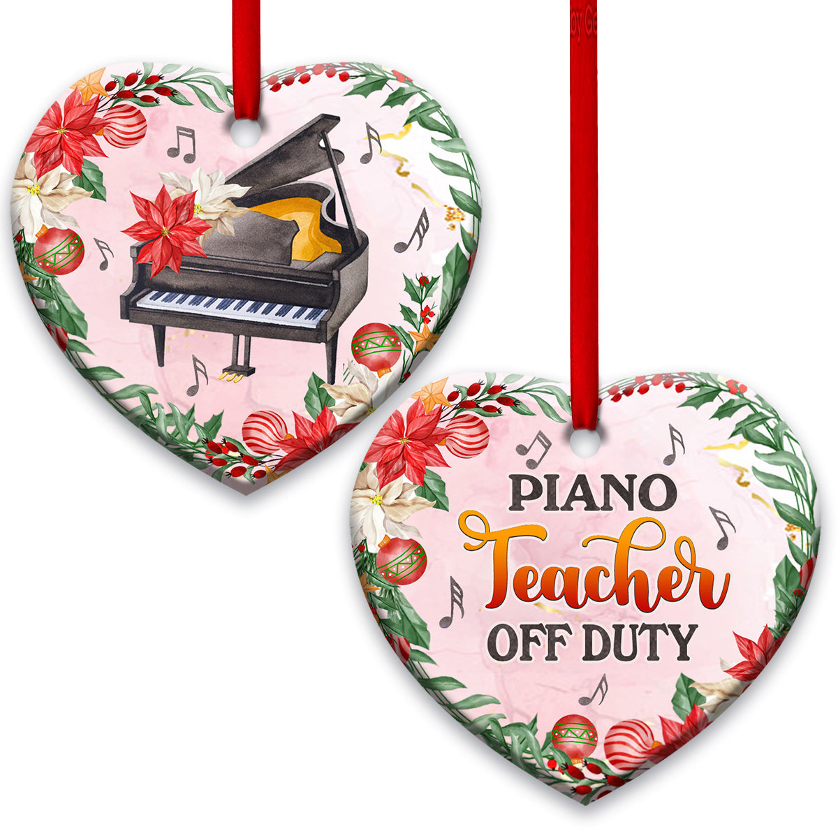 Teacher Christmas Gift Piano Teacher Off Duty - Heart Ornament - Owls Matrix LTD