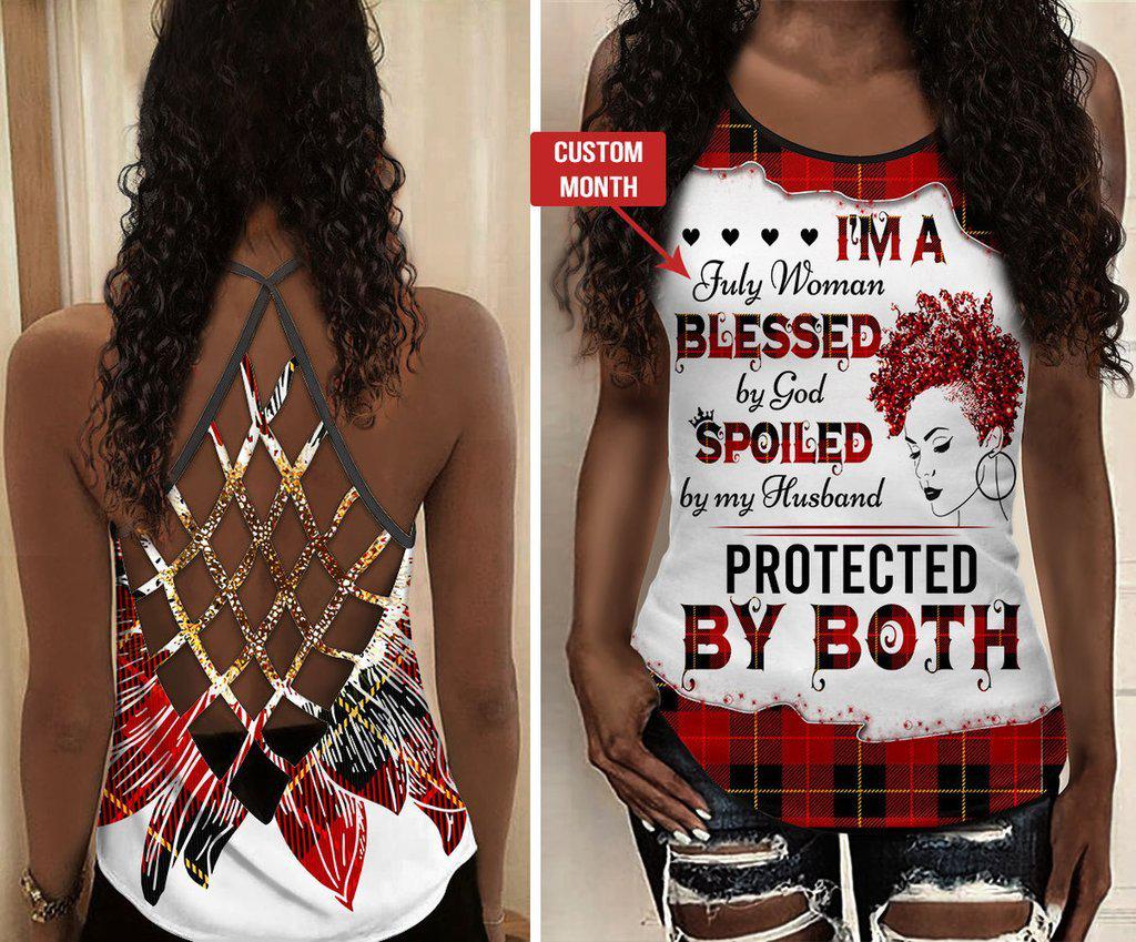 Black Woman Love Peace I am July Personalized - Cross Open Back Tank Top - Owls Matrix LTD