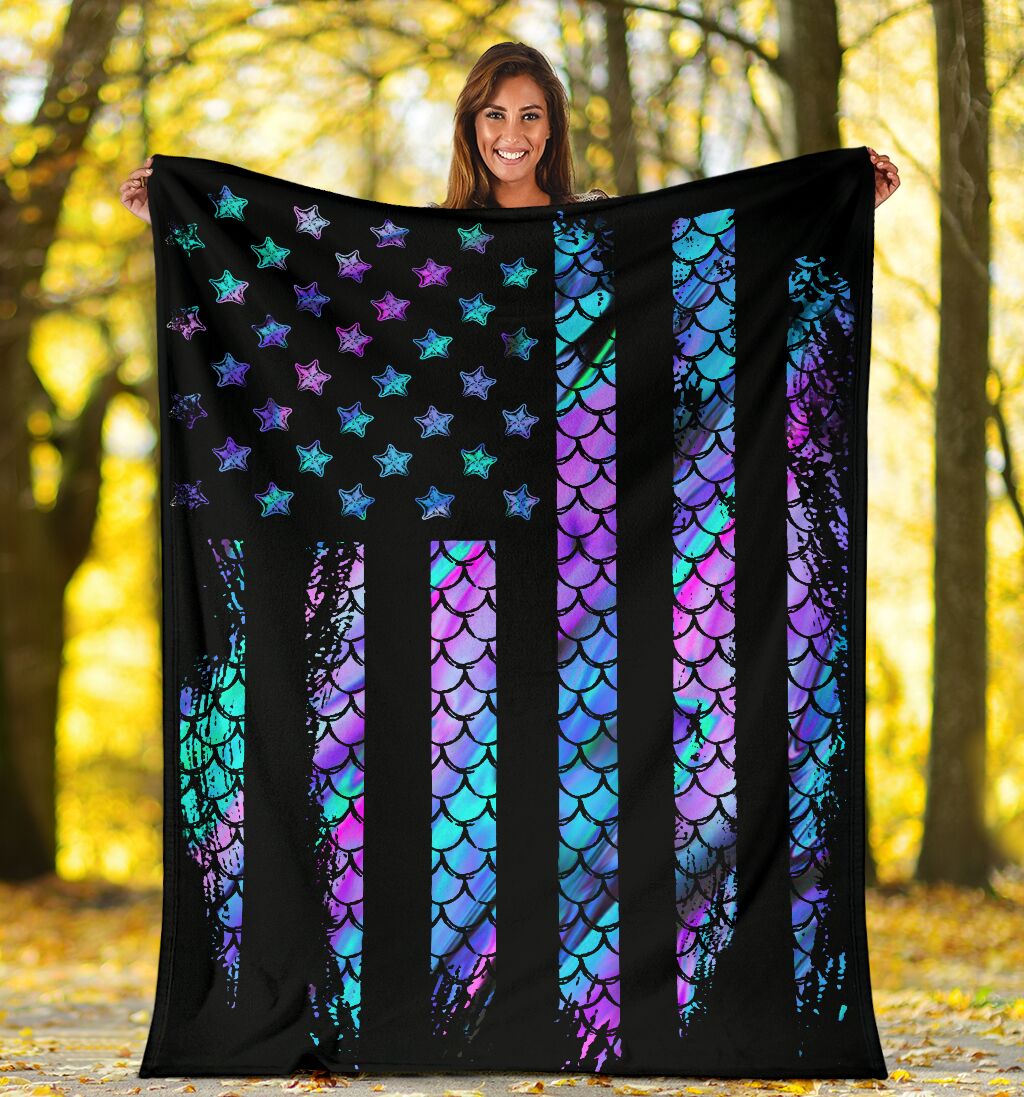 Mermaid American Flag Mermaid - Flannel Blanket - Owls Matrix LTD