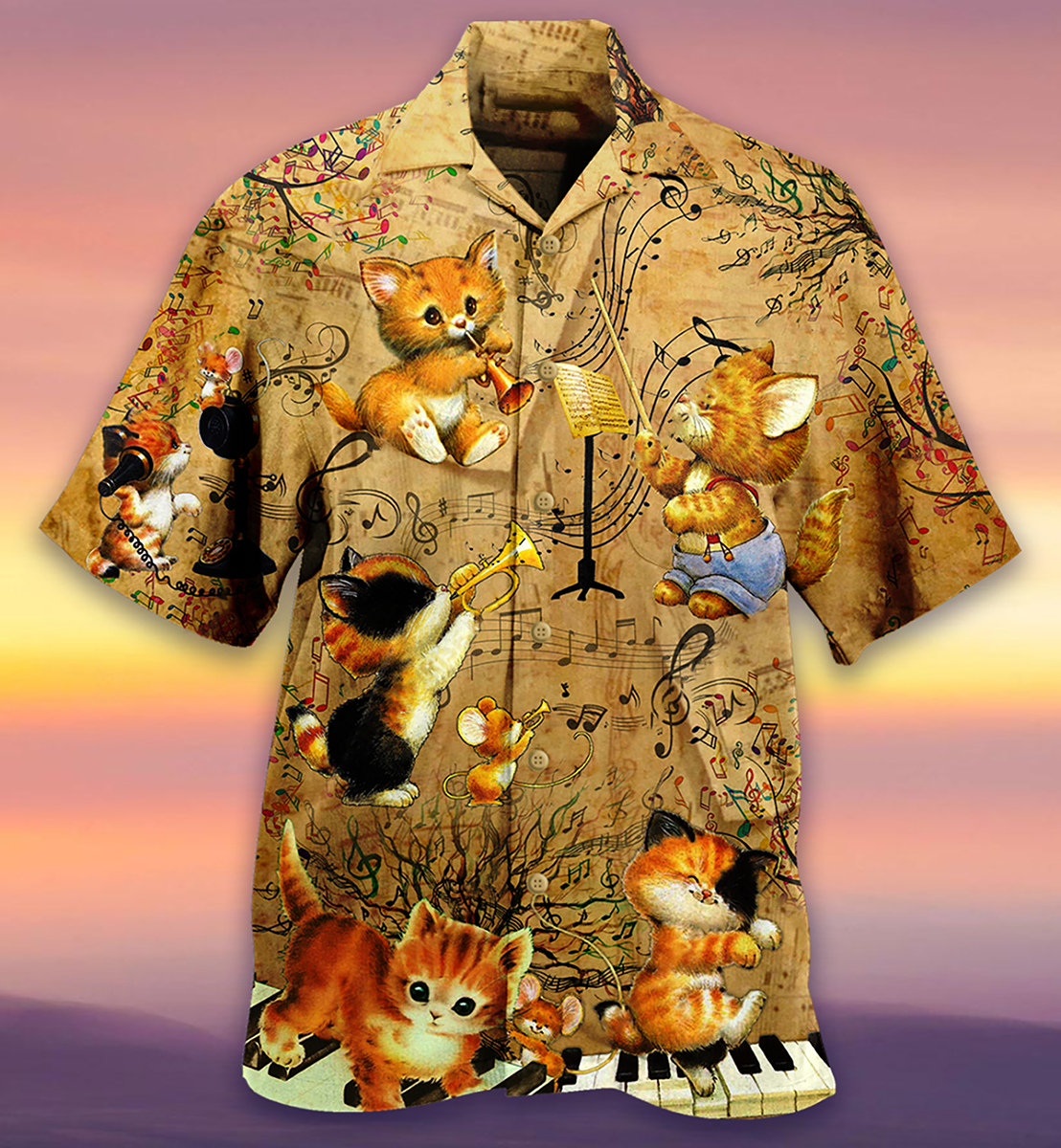 Cat Baby Love Music - Hawaiian Shirt - Owls Matrix LTD