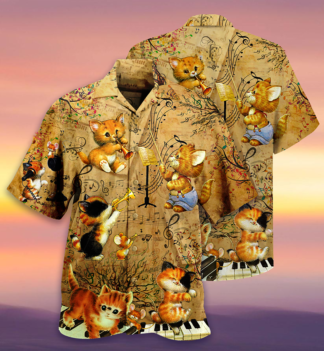 Cat Baby Love Music - Hawaiian Shirt - Owls Matrix LTD