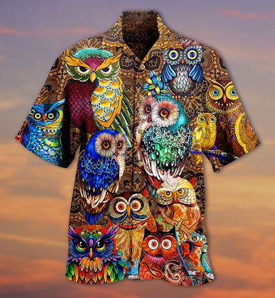 Owl Full Color Love Cool - Hawaiian Shirt - Owls Matrix LTD