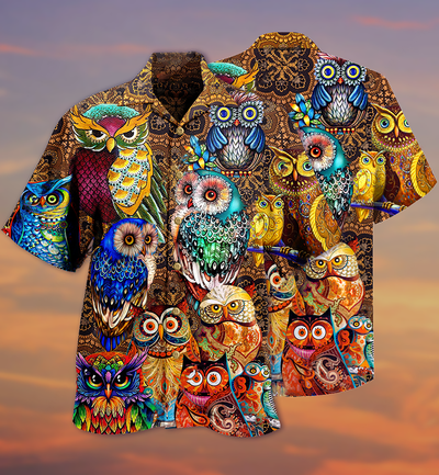 Owl Full Color Love Cool - Hawaiian Shirt - Owls Matrix LTD