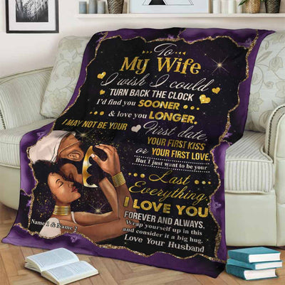 African American I Wish I Could Turn Back The Clock Personalized - Flannel Blanket - Owls Matrix LTD