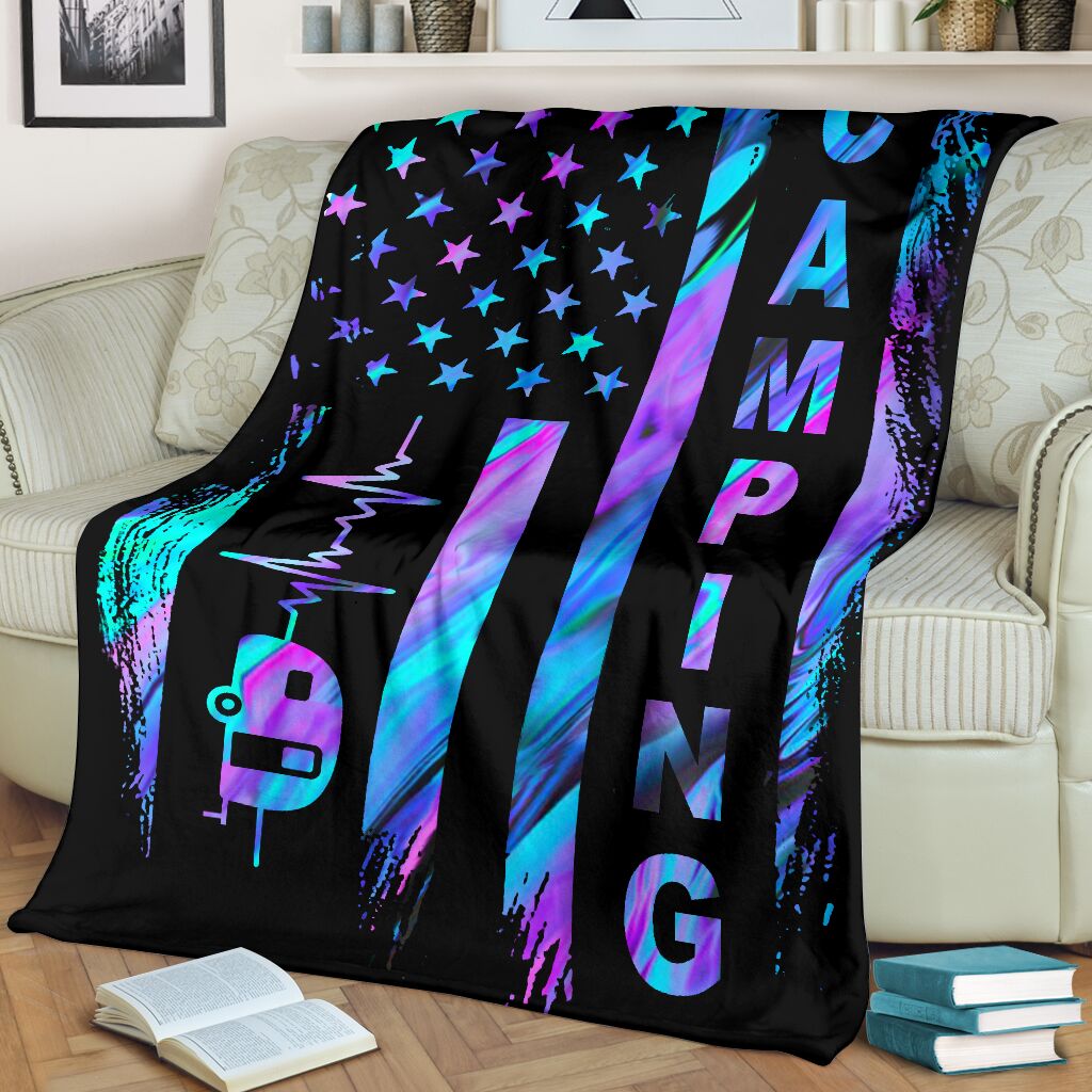 Camping American Flag Camping Simple Style - Flannel Blanket - Owls Matrix LTD