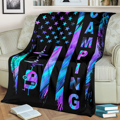 Camping American Flag Camping Beat - Flannel Blanket - Owls Matrix LTD