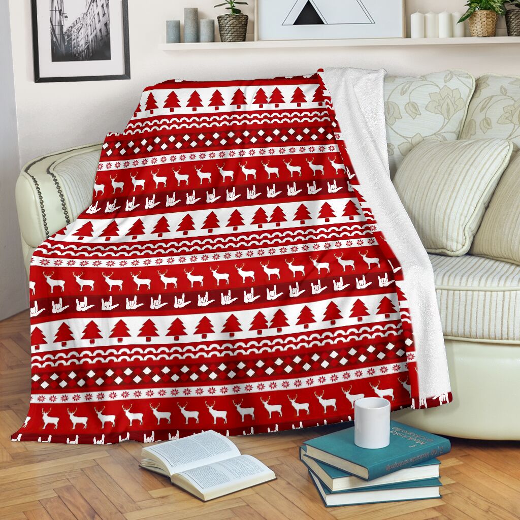 ASL Christmas Red Pattern - Flannel Blanket - Owls Matrix LTD