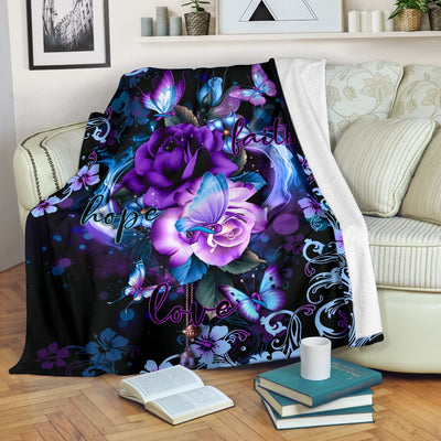 Suicide Prevention Faith Hope Love Rose Butterfly - Flannel Blanket - Owls Matrix LTD