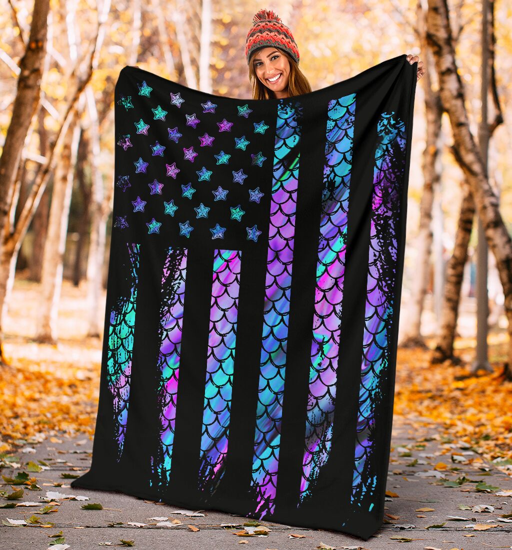 Mermaid American Flag Style - Flannel Blanket - Owls Matrix LTD