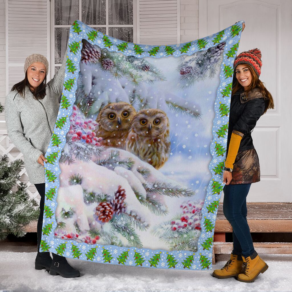 Owl Christmas Snow So Lovely - Flannel Blanket - Owls Matrix LTD