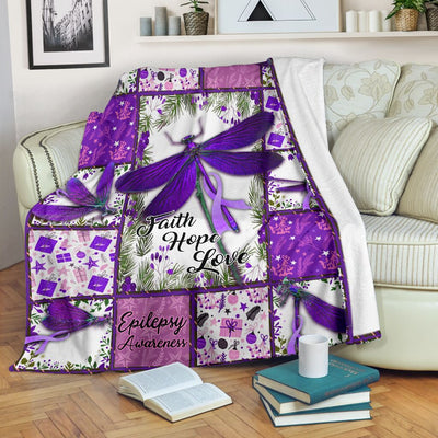 Butterfly Faith Hope Love Epilepsy Awareness - Flannel Blanket - Owls Matrix LTD