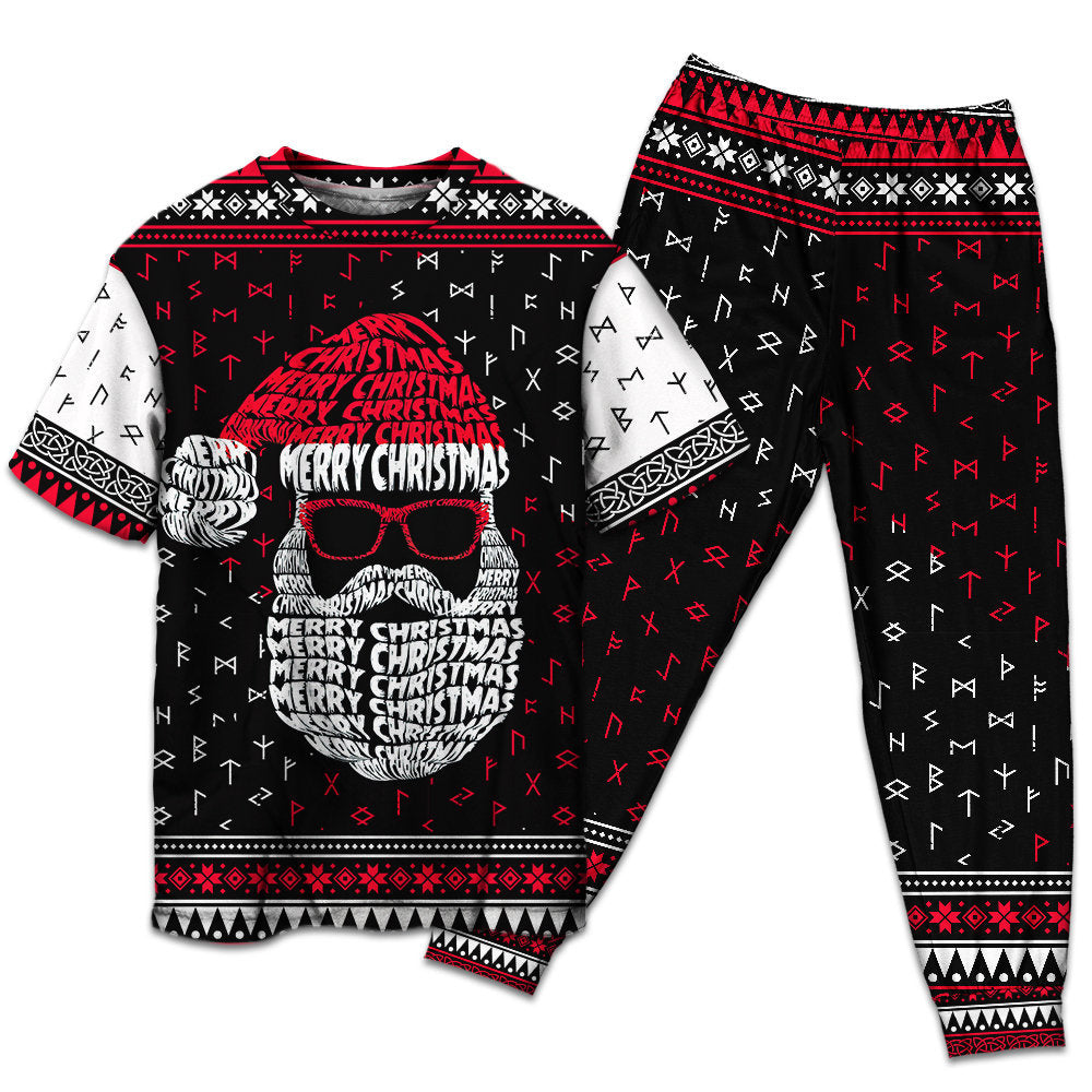 T-shirt + Pants / S Christmas Santa Claus Retro Viking Pattern - Pajamas Short Sleeve - Owls Matrix LTD