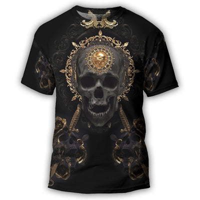 S Skull Golden Skull True King Stay True Till Death - Round Neck T-shirt - Owls Matrix LTD