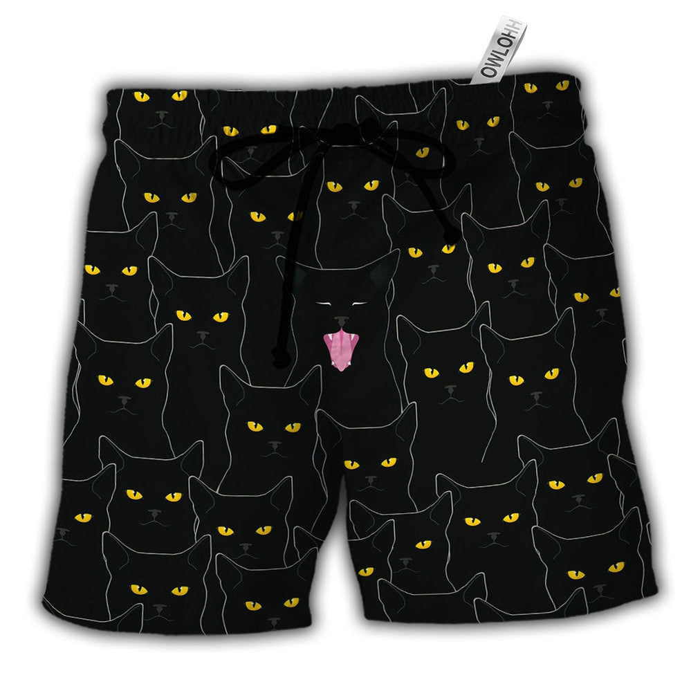Beach Short / Adults / S Black Cat Lovely Looking At You - Beach Short - Owls Matrix LTD