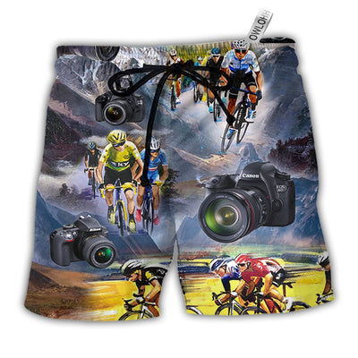 Beach Short / Adults / S Cycling And Photography Lover Moutain Painting - Beach Short - Owls Matrix LTD