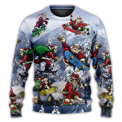 Christmas Sweater / S Christmas Santa Claus Skateboarding Snow Mountain Gift Light Art Style - Sweater - Ugly Christmas Sweaters - Owls Matrix LTD