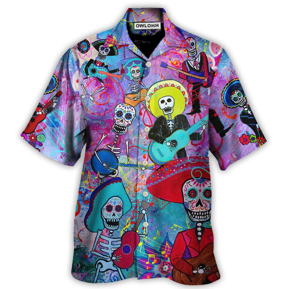 Hawaiian Shirt / Adults / S Guitar Day Of The Dead Sugar Skull - Hawaiian Shirt - Owls Matrix LTD