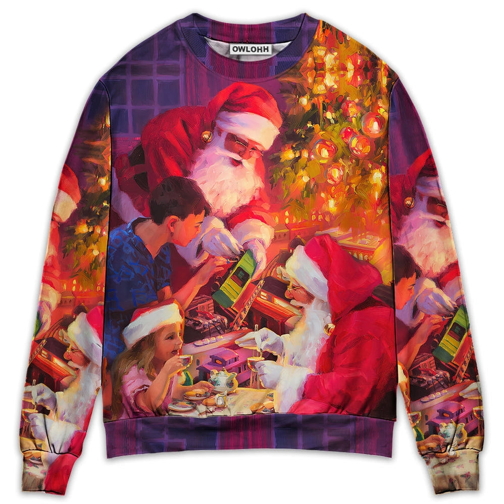 Sweater / S Christmas Santa Claus Story Light Art Style - Sweater - Ugly Christmas Sweaters - Owls Matrix LTD