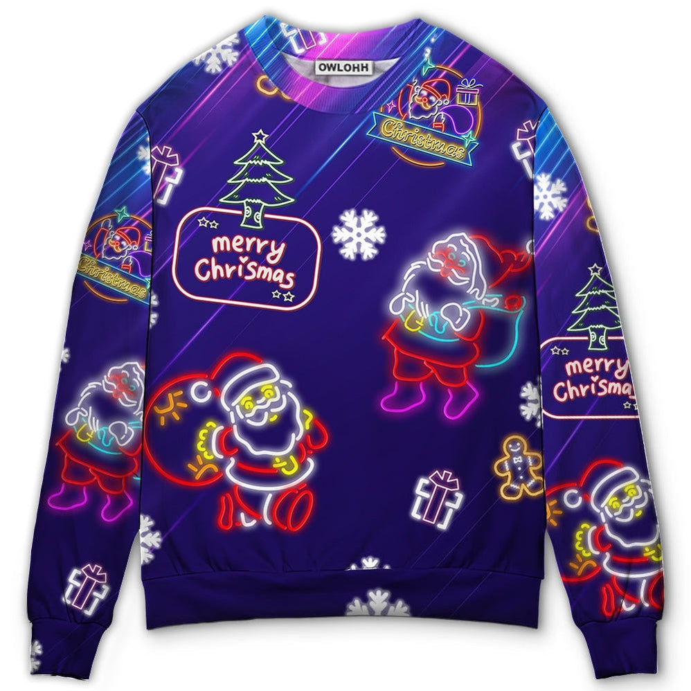 Sweater / S Christmas Santa Neon Light Xmas Party - Sweater - Ugly Christmas Sweaters - Owls Matrix LTD