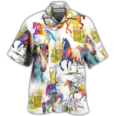 Hawaiian Shirt / Adults / S Horse I Like Horse And Beer - Hawaiian Shirt - Owls Matrix LTD