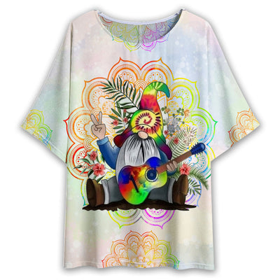 S Hippie Gnome Art Watercolor - Women's T-shirt With Bat Sleeve - Owls Matrix LTD