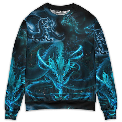 Sweater / S Dragon Blue Lighting And The Witch - Sweater - Ugly Christmas Sweaters - Owls Matrix LTD