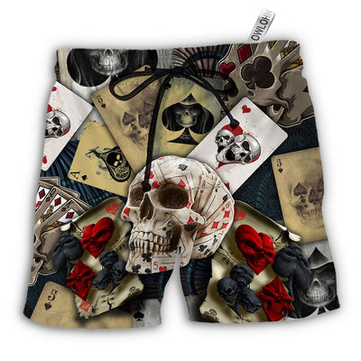 Beach Short / Adults / S Skull Gambling Card Retro Art - Beach Short - Owls Matrix LTD