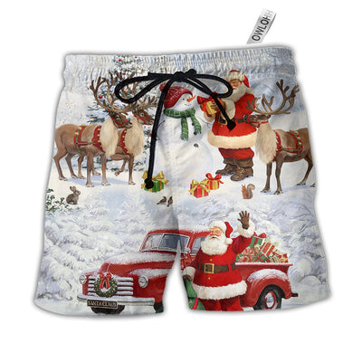 Christmas Santa Claus Gift For Xmas Snow Painting Style - Beach Short - Owls Matrix LTD