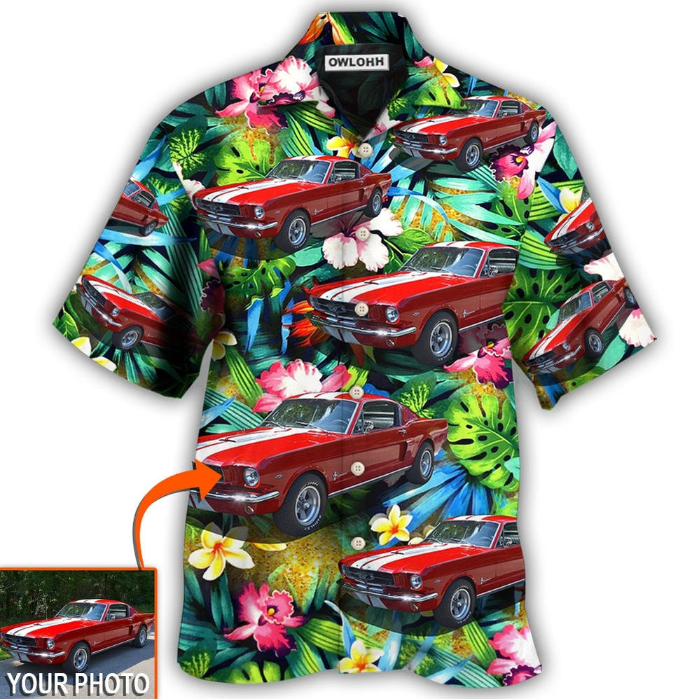 Hawaiian Shirt / Adults / S Car Mustang Car Modern Classic Tropical Flower Custom Photo - Hawaiian Shirt - Owls Matrix LTD