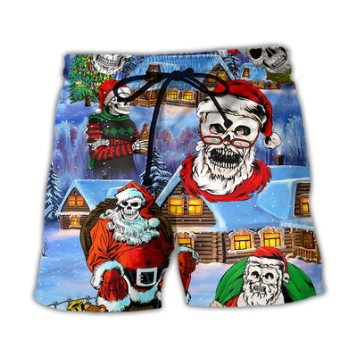 Beach Short / Adults / S Christmas Skull Santa In The Town Love Xmas - Beach Short - Owls Matrix LTD