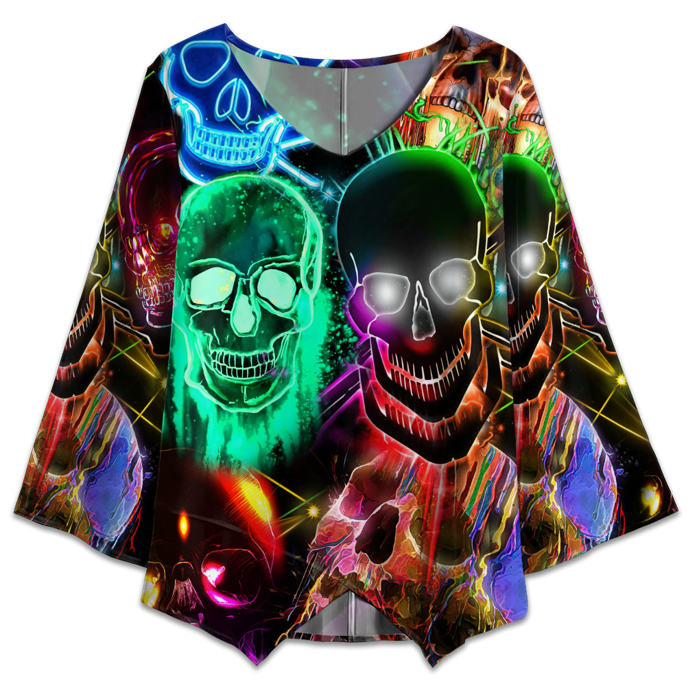 S Skull Glowing Colorful Lighting - V-neck T-shirt - Owls Matrix LTD