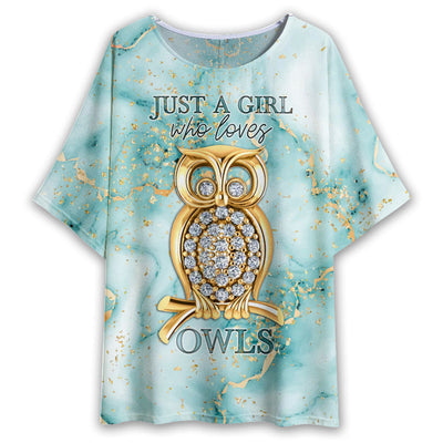 S Owl Jewelry Marble Style - Women's T-shirt With Bat Sleeve - Owls Matrix LTD