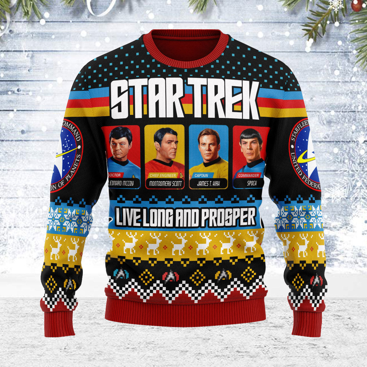 Star Trek Live Long And Prosper Character Squares Christmas - Sweater - Ugly Christmas Sweater