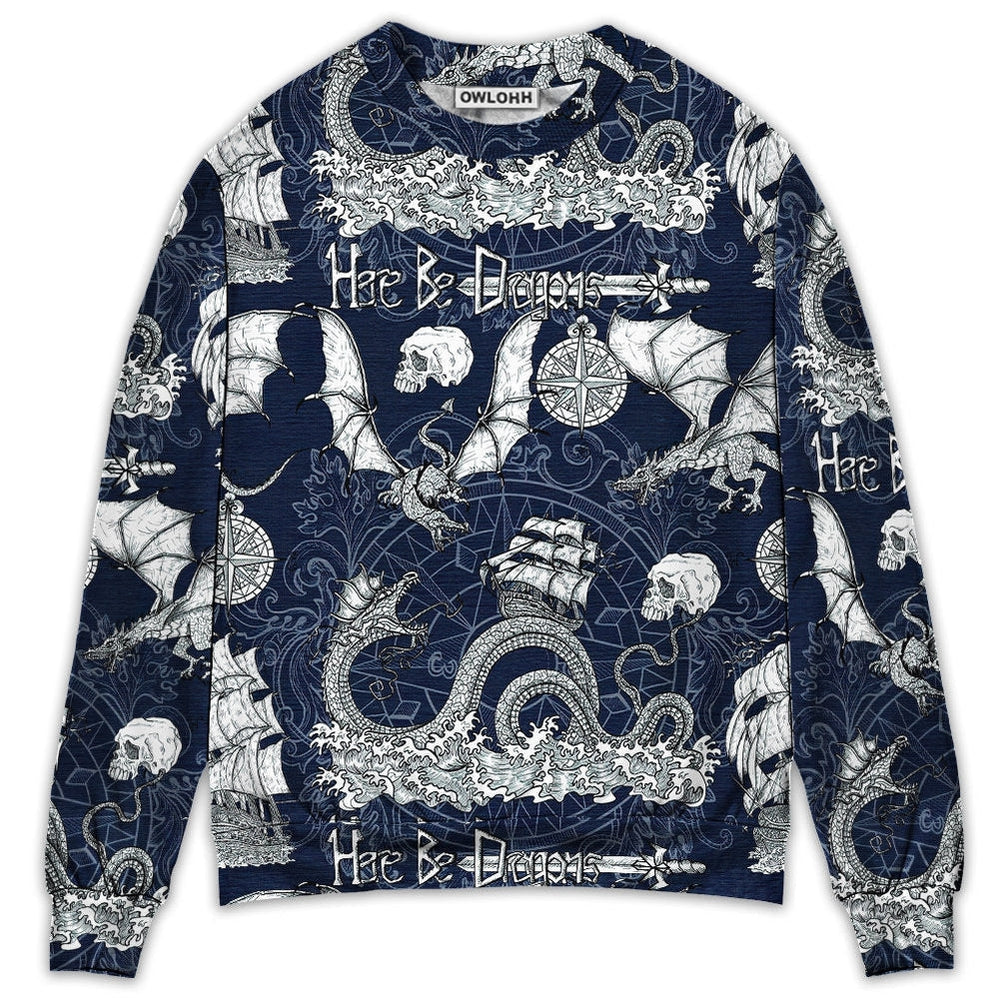 Sweater / S Dragon With Skull Old Ship Sea Life - Sweater - Ugly Christmas Sweaters - Owls Matrix LTD