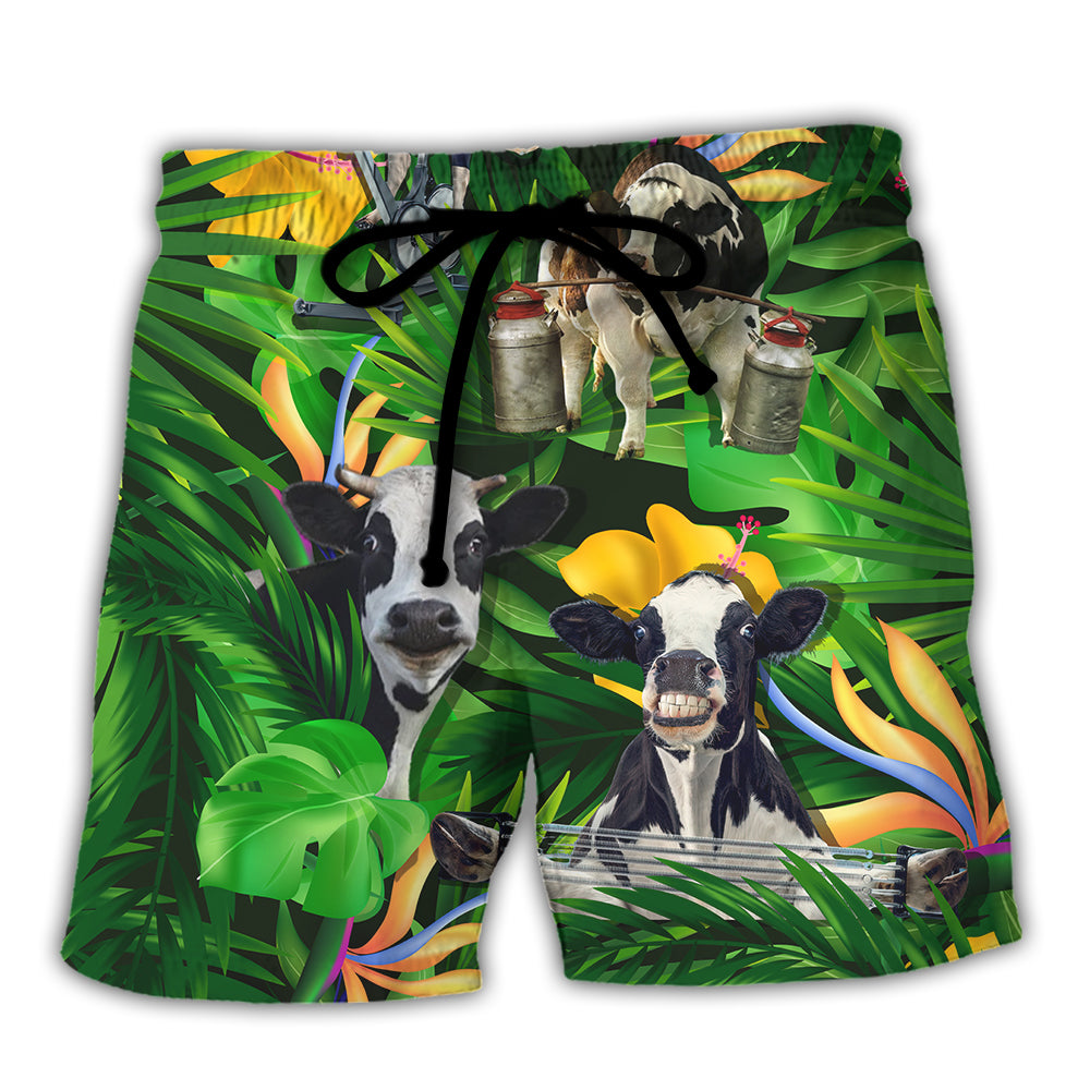 Cow Dancing And Play Funny Tropical Style - Beach Short - Owls Matrix LTD