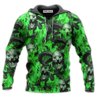 Unisex Hoodie / S Skull Green Flame Burn - Hoodie - Owls Matrix LTD