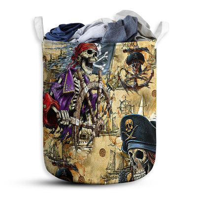 S: 17.72”x13.78” (45x35 cm) Skull Amazing Pirate Hunting - Laundry Basket - Owls Matrix LTD