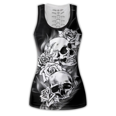 S Skull And Rose Black And White Color - Tank Top Hollow - Owls Matrix LTD