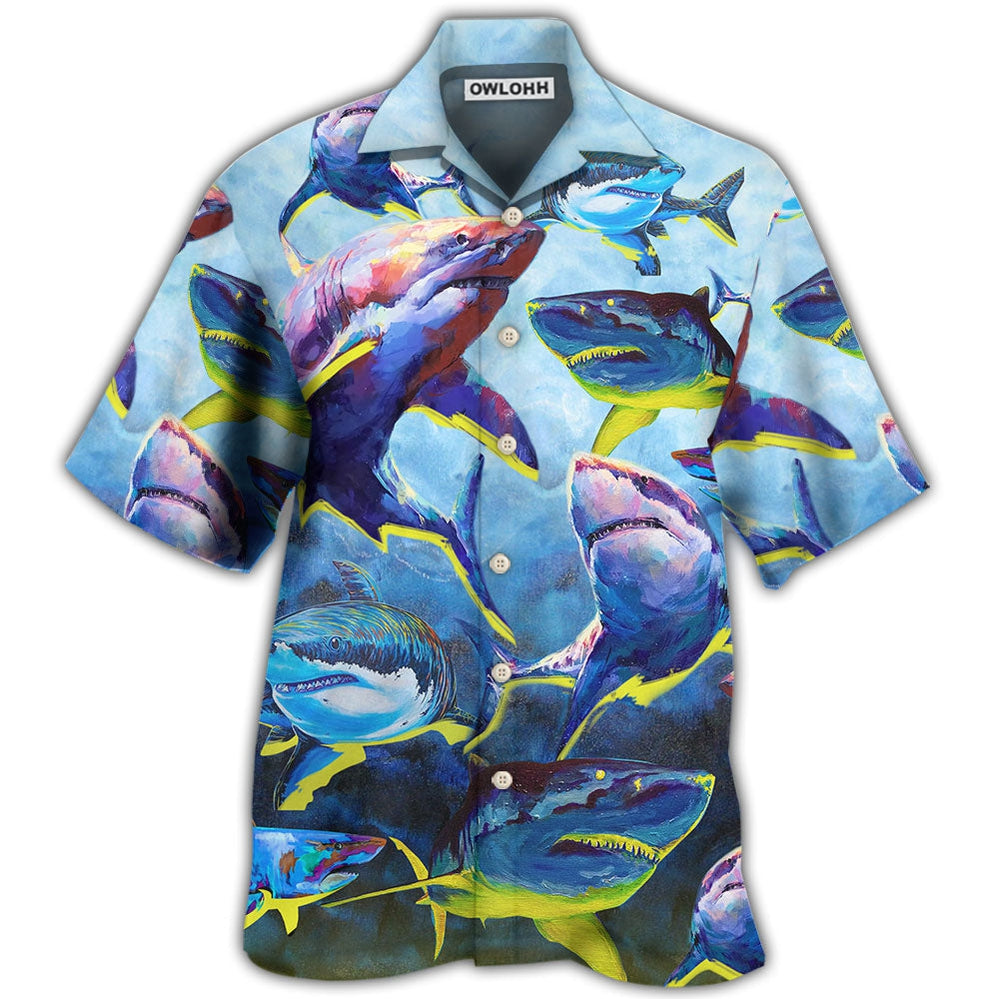 Hawaiian Shirt / Adults / S Shark Family Blue And Yellow Light - Hawaiian Shirt - Owls Matrix LTD