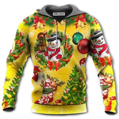 Unisex Hoodie / S Christmas Funny Snowman Happy Christmas Tree Yellow Light - Hoodie - Owls Matrix LTD