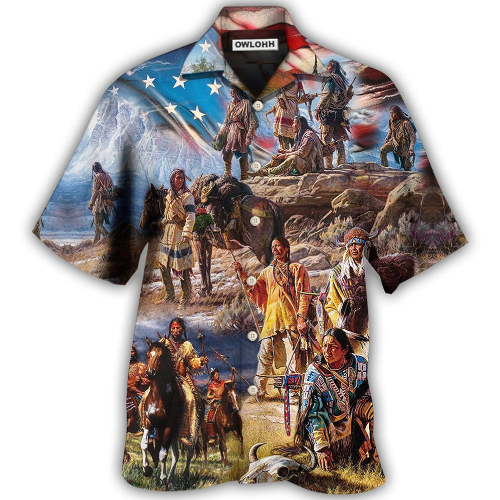 Hawaiian Shirt / Adults / S Native American Independence Day American Flag - Hawaiian Shirt - Owls Matrix LTD