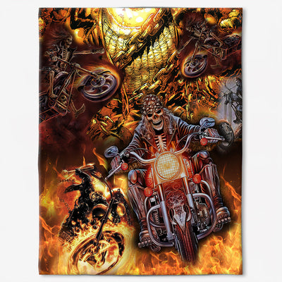 50" x 60" Skull Motorcycle Racing Fast Fire - Flannel Blanket - Owls Matrix LTD