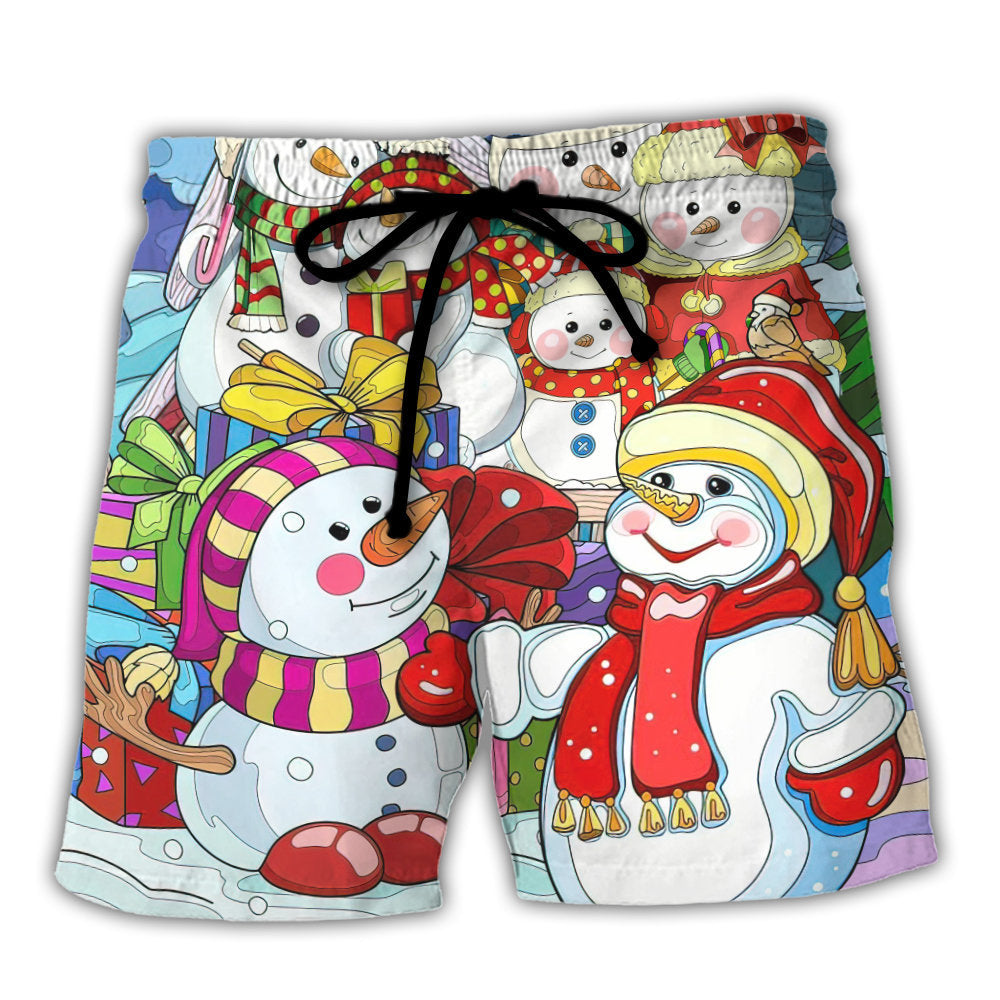 Christmas Snowman Merry Xmas And Happy New Year Art Style - Beach Short - Owls Matrix LTD