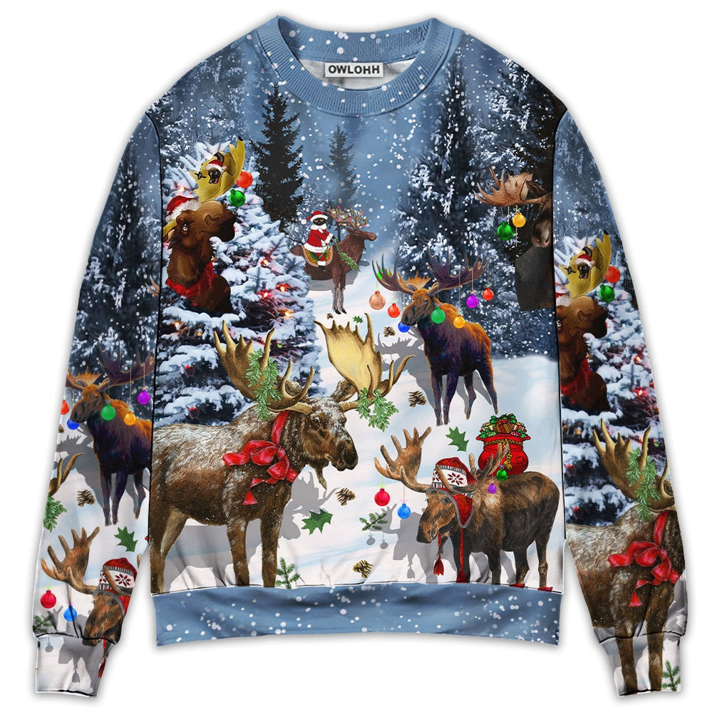 Sweater / S Moose Merry Christmas Snow - Sweater - Ugly Christmas Sweaters - Owls Matrix LTD