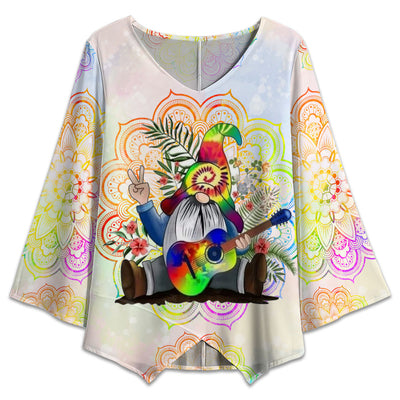 S Hippie Gnome Art Watercolor - V-neck T-shirt - Owls Matrix LTD